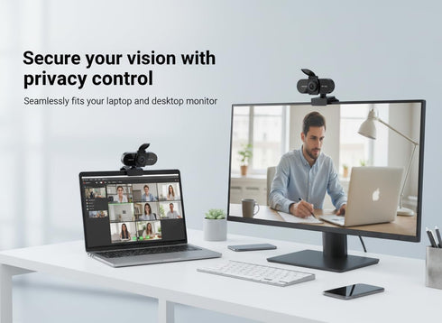 TOYAYAYO 2K HD Webcam with Microphone, Noise Cancellation, Privacy Cover, Wide-Angle Lens, Auto Light Correction, Plug