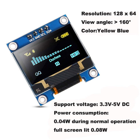 6PCS 0.96 12864 128x64 SSD1306 I2C 0.96 inch 4 Dorhea OLED Display Module Pixel LCD Yellow Blue Driver Board Serial IIC