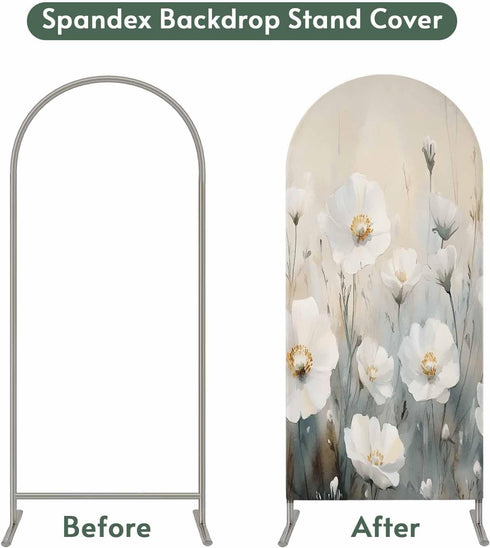 Jnbasdffb 6 Spring Floral Wedding Arch Cover, Stretchy Spandex Arch Backdrop Stand Covers FT, White Flowers Modern Oil