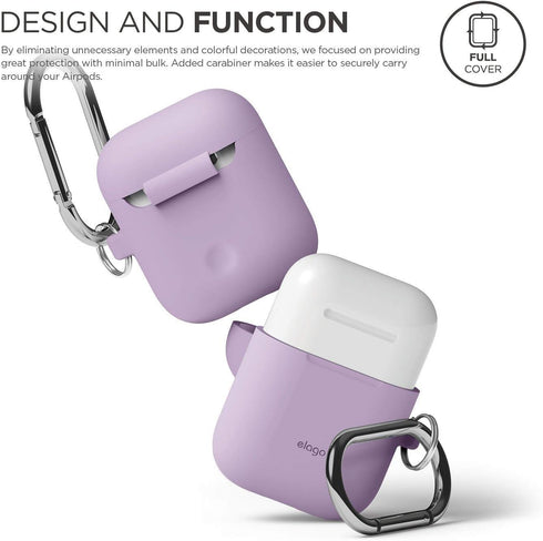 elago Silicone Case with Keychain for Apple AirPods Case 1 & 2, Front LED Visible, Supports Wireless Charging, Lavender