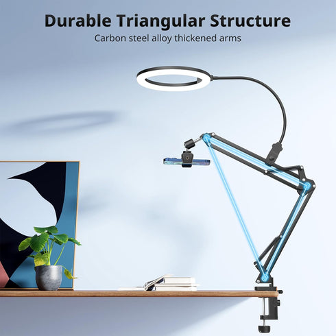UBeesize 10" Ring Light with Overhead Phone Mount, LED Selfie Light with Stand for Video Recording