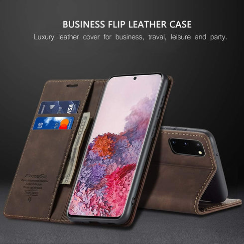 CaseMe Wallet Case for Samsung S20 5G - Card Holder Kickstand Magnetic Leather Flip Case (Coffee)