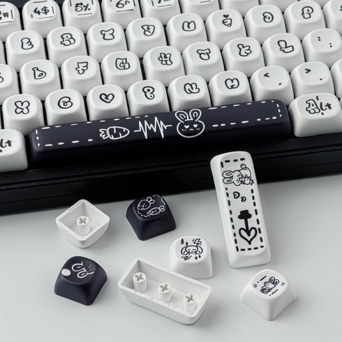 PBT Keycaps - MOA Keycaps, Cute 130 Keys Dye-Sublimation Custom Keyboard Keycap Set for 61/64/68/84/87/100/104/108
