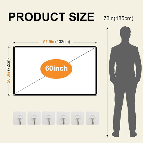 Foldable 60-inch Projector Screen, XINLEMY 4K 16:9 HD Portable Double-Sided Cinema Screen for Home Theater