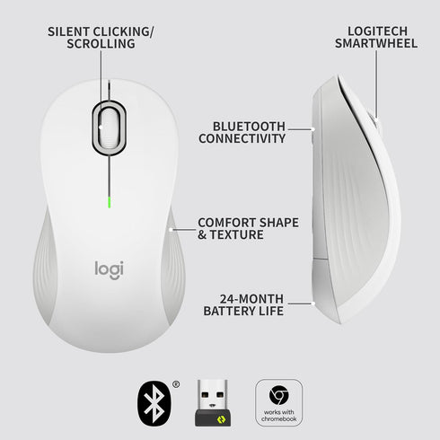 Logitech Signature M550 Wireless Mouse for Small to Medium Hands, 2-Year Battery, Silent Clicks, Bluetooth, Off White