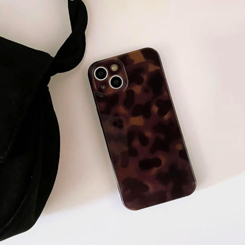 Reezaddin 14 6.1in,Retro 14 6.1" Aesthetic Tortoise Shell Phone Case for iPhone Cool Girl Leopard Print Brown Amber