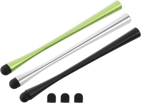 MECCANIXITY 3pcs Slim Universal Capacitive Stylus Pens for Touch Screens with 3 Extra Tips, Black/Silver/Green