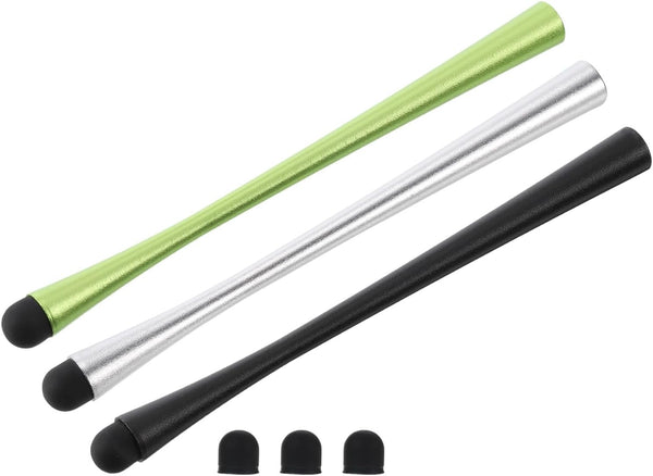 MECCANIXITY 3pcs Slim Universal Capacitive Stylus Pens for Touch Screens with 3 Extra Tips, Black/Silver/Green