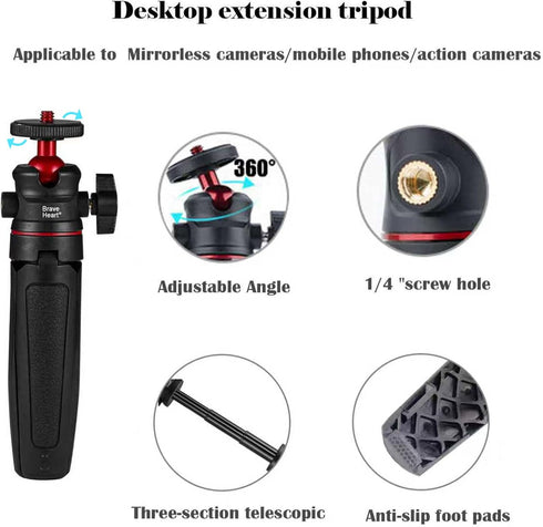 Zhrmzhg 1/4" Screw Mount Mini Tripod Selfie Stick, Portable Tabletop Stand for Phones & Most Cameras, Lightweight