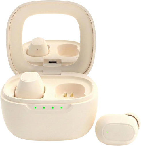 STUPIDYIN Wireless Earbuds, Bluetooth 5.3 Headphones with Makeup Mirror Charging Case, Semi-Transparent Design,