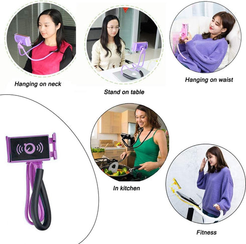 Universal Neck Phone Holder - Lazy Hanging Phone Stand, DIY Free Rotating Mobile Phone Mount (Black)