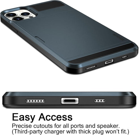Vofolen iPhone 13 Pro Case, Wallet Credit Card Holder Slot, Anti-Scratch Dual Layer Hybrid Bumper Armor, Navy