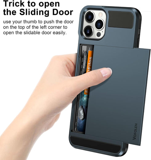 Vofolen iPhone 13 Pro Case, Wallet Credit Card Holder Slot, Anti-Scratch Dual Layer Hybrid Bumper Armor, Navy
