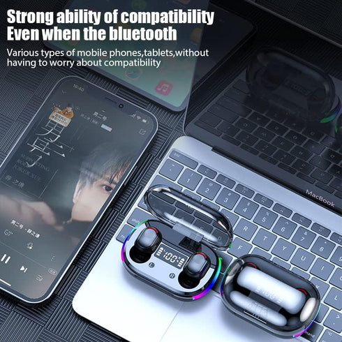 BD&M Wireless Earbuds, HiFi Stereo Gaming Earbuds with Digital LED Display, TWS Bluetooth Headphones for Sports, Work,