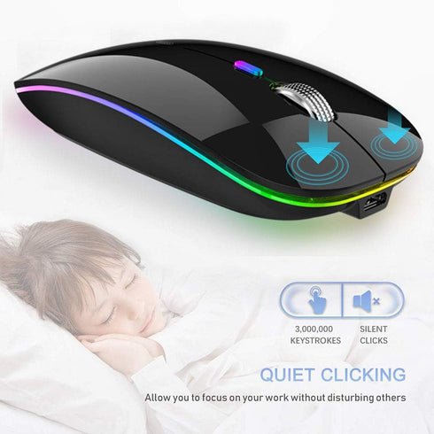 TENMOS Wireless Bluetooth Mouse, LED Slim (Bluetooth 5.1 + USB) 2.4GHz Rechargeable Silent Mouse with Type C Adapter,