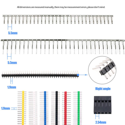 Glarks 1191Pcs 2.54mm Pitch Housing Connector and Male Female Crimp Pins with Pin Header and 10 Wire Rainbow Color Flat