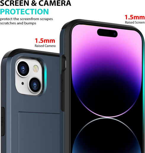 ZUSLAB Card Holder Slot Case for Apple iPhone 15 6.1 Inches 2023, Phone Wallet Case with 1 Tempered Glass Screen