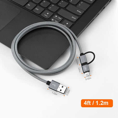 CableCreation 4FT 2-in-1 Charging Cable: MFi Certified Lightning & Micro USB for iPhone 13, 12, 11, X, 8, LG, HTC. Gray.