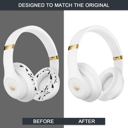 Replacement Ear Pads for Beats Studio 2 & 3, Cushions with Memory Noise Isolation Foam, Softer Leather-White