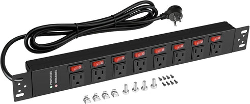 Jgstkcity Rack Mount PDU Power Strips,8 Outlet Surge Protector,Individual Switches,1.5U Rackmount Server Racks,14AWG