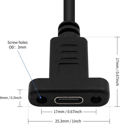 Poyiccot USB 3.1 Type C Extension Cable, USB C Extension Cable Short, USB C Panel Mount 10Gbps 60W USB C Extender Cable for Data & Sync (Straight USB C Male to Female), 1ft/30cm