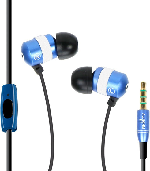 GOgroove AudiOHM HF Earbud Headphones (Blue) with Mic, Deep Bass, Noise Isolation, Ergonomic Fit & Durable Alloy