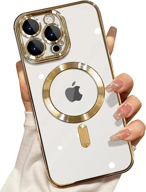Misscase Gold iPhone 14 Pro MagSafe Case with Camera Lens Protector, Full Protection Clear Magnetic Anti-Scratch Cover