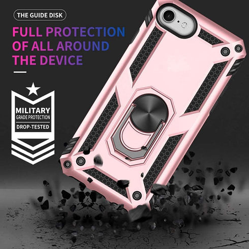 Yiakeng Military Grade iPhone 8/7/SE 2020/2022 Case with Screen Protector & Ring - Rose Gold