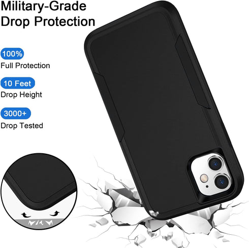 Heavy Duty iPhone 11 Case - Shockproof Dropproof Dustproof Anti-Scratch Phone Cover in Black