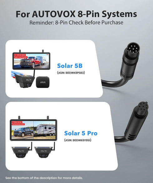 8Pin 5B 5B AUTO-VOX USB Boost Cable for Wireless Backup Camera with Display Power Connector for Solar and Solar Pro