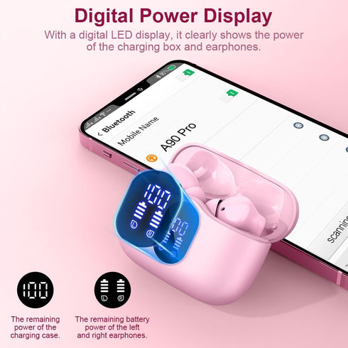 Wireless Earbuds Bluetooth 5.3 Headphones with Noise Cancelling Mic, IP7 Waterproof 36H Playtime for Sports Workout Pink