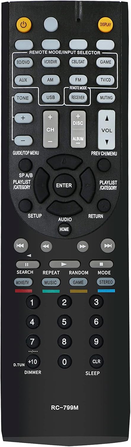 RC-799M Replaced Remote for Onkyo AV Receiver - Fits HT-R391, HT-R558, HT-R591, HT-S3500, HT-S5400, TX-SR309, TX-SR313