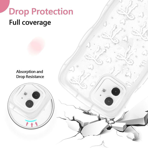 Zrutru 12 6.1",Kawaii 12,White Cute Bow Glitter Phone Case for iPhone Ribbons Bling Wave Cases Girly Heart Sparkling