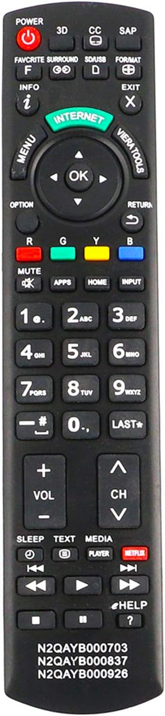 New N2QAYB000703 Replacement Remote Control for Panasonic Smart Viera LED HDTV Models