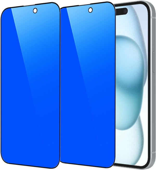 2 Piece Privacy Tempered Glass Screen Protector for iPhone 15 Plus 6.7 inch, Anti-blue Anti-Spy Mirror Blue