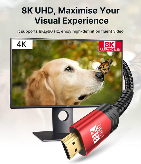 8K 2.1, 48Gbps (4K@144Hz, 4K@120Hz, 8K@60Hz) 2.2&2.3 10 2/PS5/Laptop/Monitor/HDTV/-Red,6ft JSAUX HDMI Cable Ultra High
