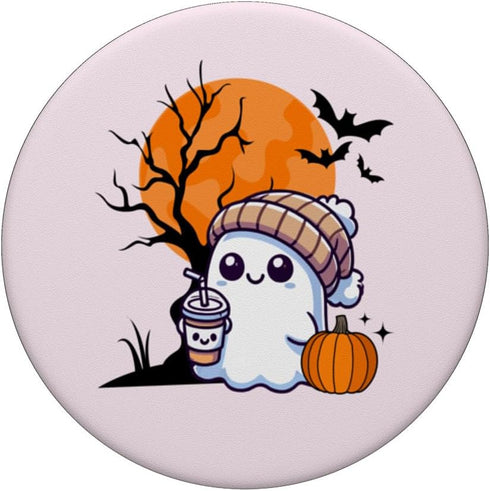 PopSockets Standard PopGrip - Cute Ghost Drinking Coffee Lover Halloween Pumpkin Women