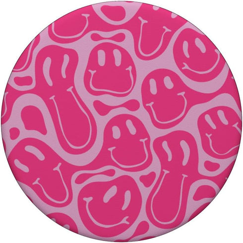 Aesthetic Trippy Pink Liquid Swirl Dripping Smile Face PopSockets Standard PopGrip