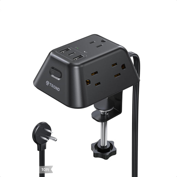 TROND Desk Clamp Power Strip, Surge Protector with 5 AC Outlets and 3