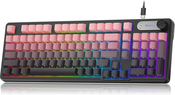 BlueFinger RGB Gaming Keyboard, 98 Keys USB Wired Keyboard with Rainbow Backlit, Volume