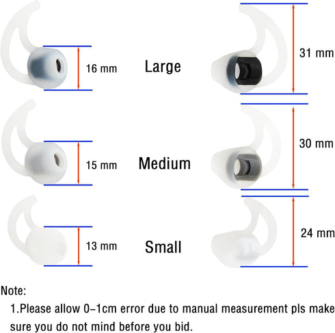 Silicone Earbud Replacement Tips Earbud Covers Compatible with Bose SoundSport Freestyle IE2 IE3 Headphone Ear Tips Rubber Tips 3 Pairs S M L