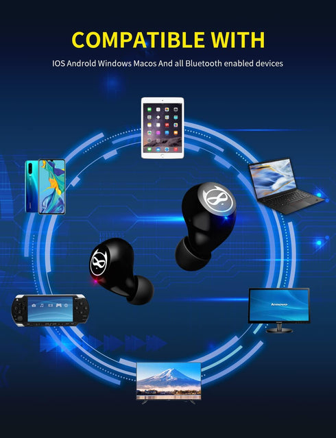 Wireless Earbuds Bluetooth 5.0 Waterproof in-Ear Headphones with Mic and Charging Case, 30H Playtime for Kids