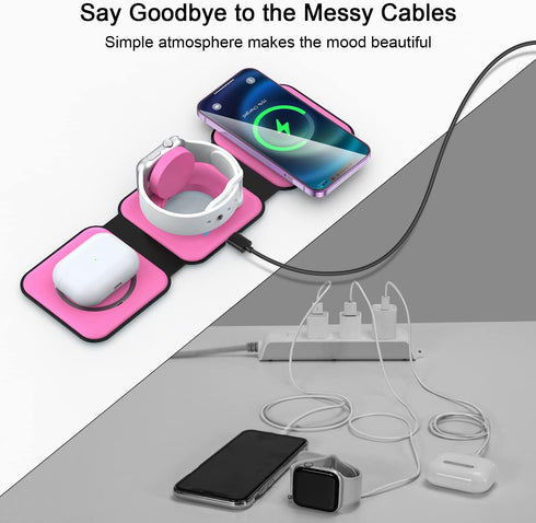 Wireless Charger 3 in 1, RTOPS Magnetic Travel Charging Station for Multiple Devices, Compatible with iPhone 16/15/14