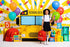 Kate Backpack Props,7x5ft Back to School School Bus Balloons Crayons Backdrop Photo Background Studio
