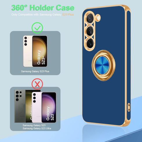 Fingic Galaxy S23 Plus Case with 360° Ring Holder, Slim Kickstand Magnetic Support for Women Girls, Blue