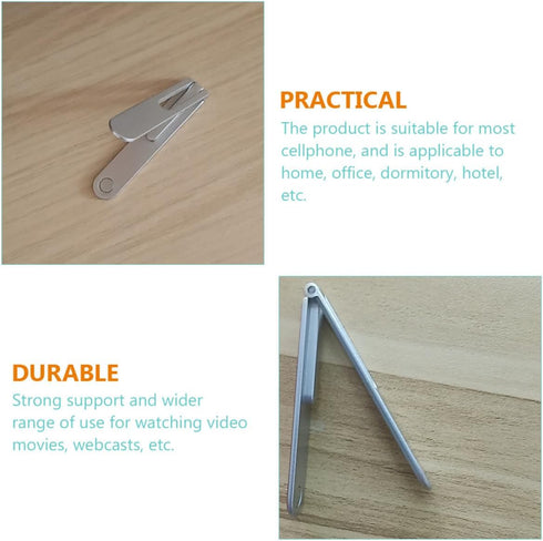 POPETPOP Portable Foldable Zinc Alloy Phone Stand Desktop Mobile Phone Bracket Silver Compact Cellphone Holder for Home