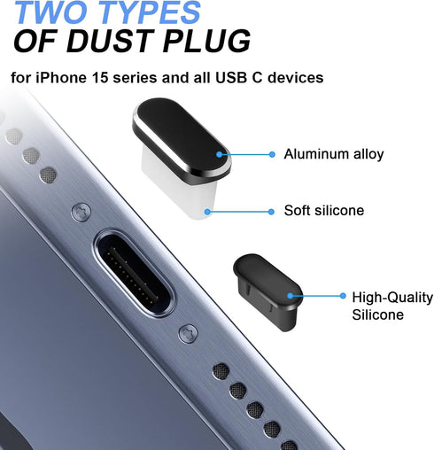 USB C Dust Plug Cover, 4pcs Port Cleaner Cap with Cleaning Kits for iPhone 15 Series and All Type C Devices