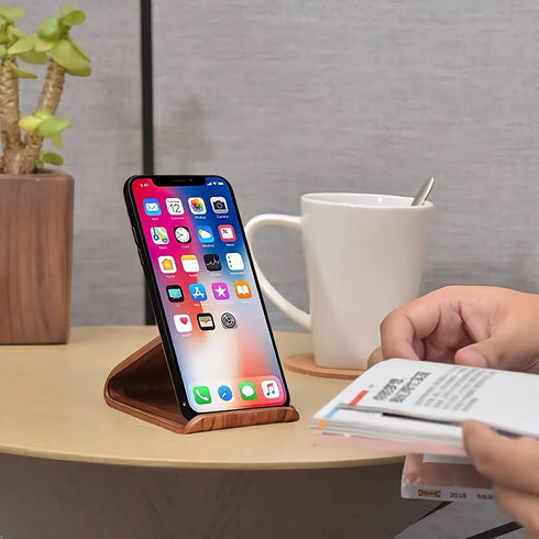 Wooden Cell Phone Stand, Universal Non-Slip Desktop Holder for iPhone, iPhone 13, Samsung Galaxy Smartphones, iPad