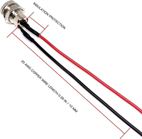 5.5 x 2.1 mm DC Power Jack Socket, Threaded Female Panel Mount Connector Adapter with Dustproof Plug, 6Pack