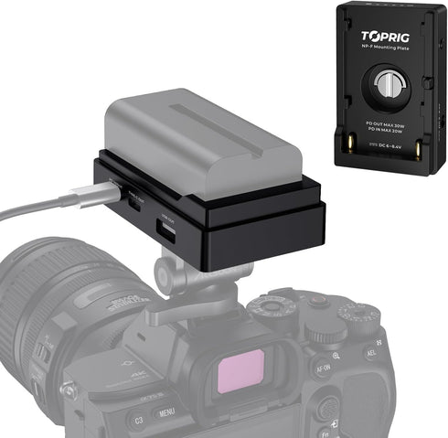 NP-F Battery Adapter Plate with LED Low Battery Indicator, 1/4'' Screw Mount for NP-F 550V, 750V, 970V